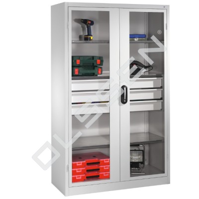 Storage cupboard with 3 large drawers XL - transparent doors (Classic)