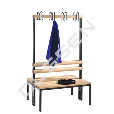 Cloakroom bench 100 cm wide - Double-sided with wooden slats