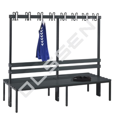 Cloakroom bench 200 cm wide - Double-sided with plastic seat slats