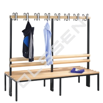 Cloakroom bench 200 cm wide - Double-sided with wooden slats