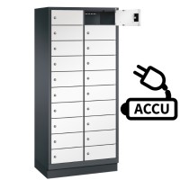 Bicycle locker with 20 compartments including power connection f..